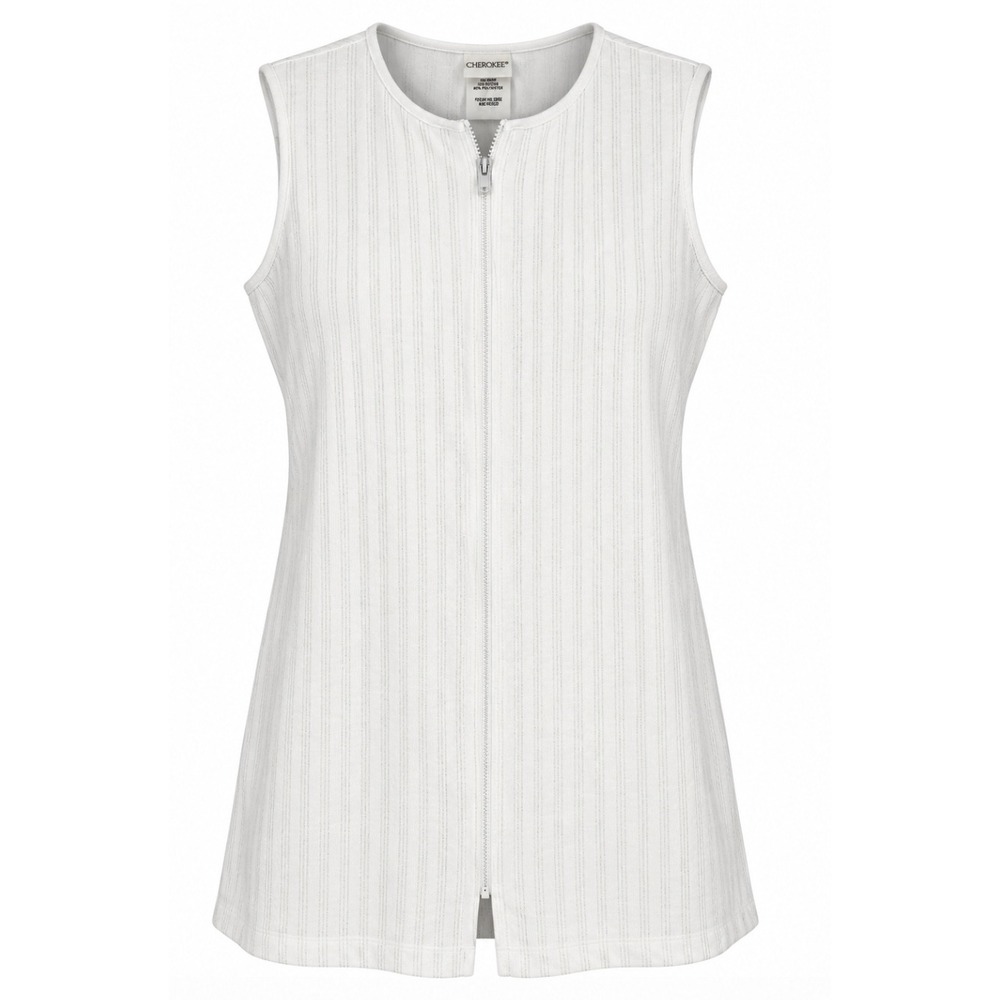 Cherokee 1803TG Swim Coverup Women Medium White Textured Stripe Zip Front